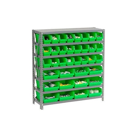Global Industrial Steel Shelving, Total 36 4inH Plastic Shelf Bins Green, 36x18x39-7 Shelves 603436GN